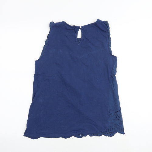 Principles Womens Blue 100% Cotton Basic Blouse Size 10 Boat Neck - Broderie Anglaise
