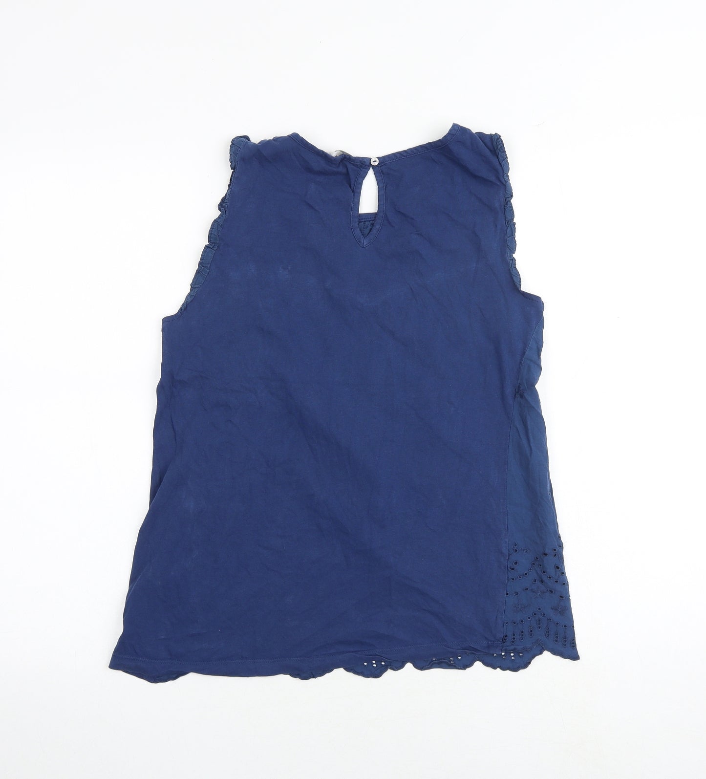 Principles Womens Blue 100% Cotton Basic Blouse Size 10 Boat Neck - Broderie Anglaise