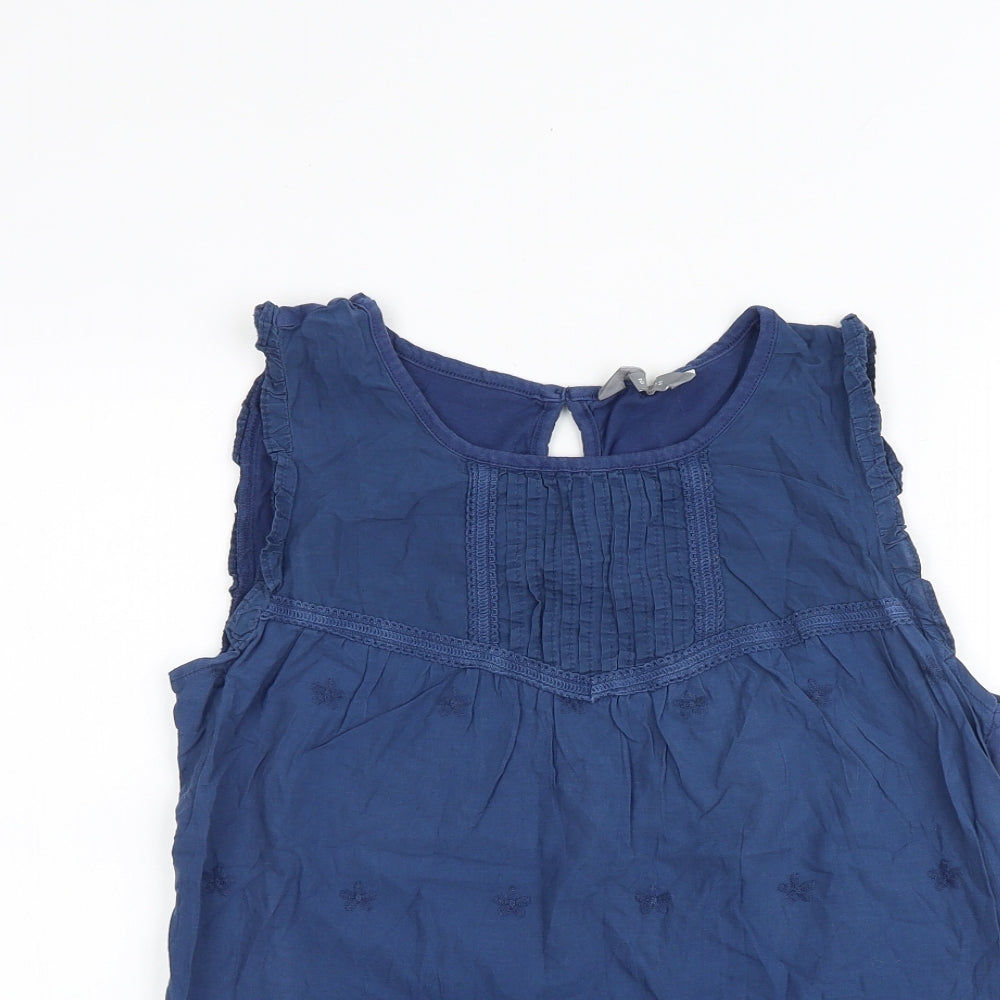 Principles Womens Blue 100% Cotton Basic Blouse Size 10 Boat Neck - Broderie Anglaise