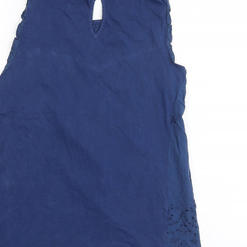 Principles Womens Blue 100% Cotton Basic Blouse Size 10 Boat Neck - Broderie Anglaise