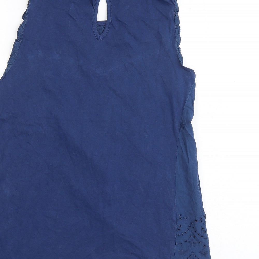 Principles Womens Blue 100% Cotton Basic Blouse Size 10 Boat Neck - Broderie Anglaise