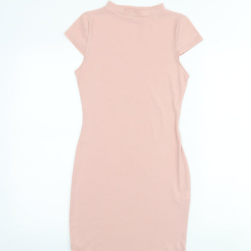PRETTYLITTLETHING Womens Pink Polyester Bodycon Size 8 Round Neck Pullover