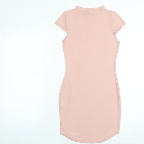 PRETTYLITTLETHING Womens Pink Polyester Bodycon Size 8 Round Neck Pullover