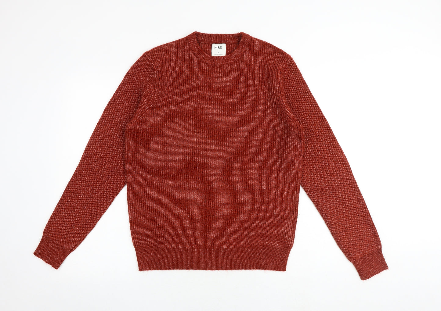 Marks and Spencer Mens Orange Crew Neck Polyamide Pullover Jumper Size S Long Sleeve