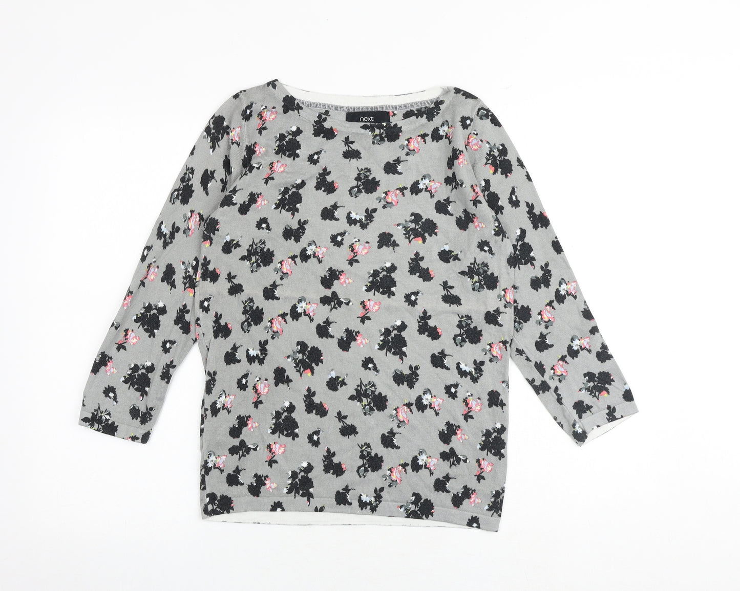 NEXT Womens Grey Boat Neck Floral Cotton Pullover Jumper Size 10