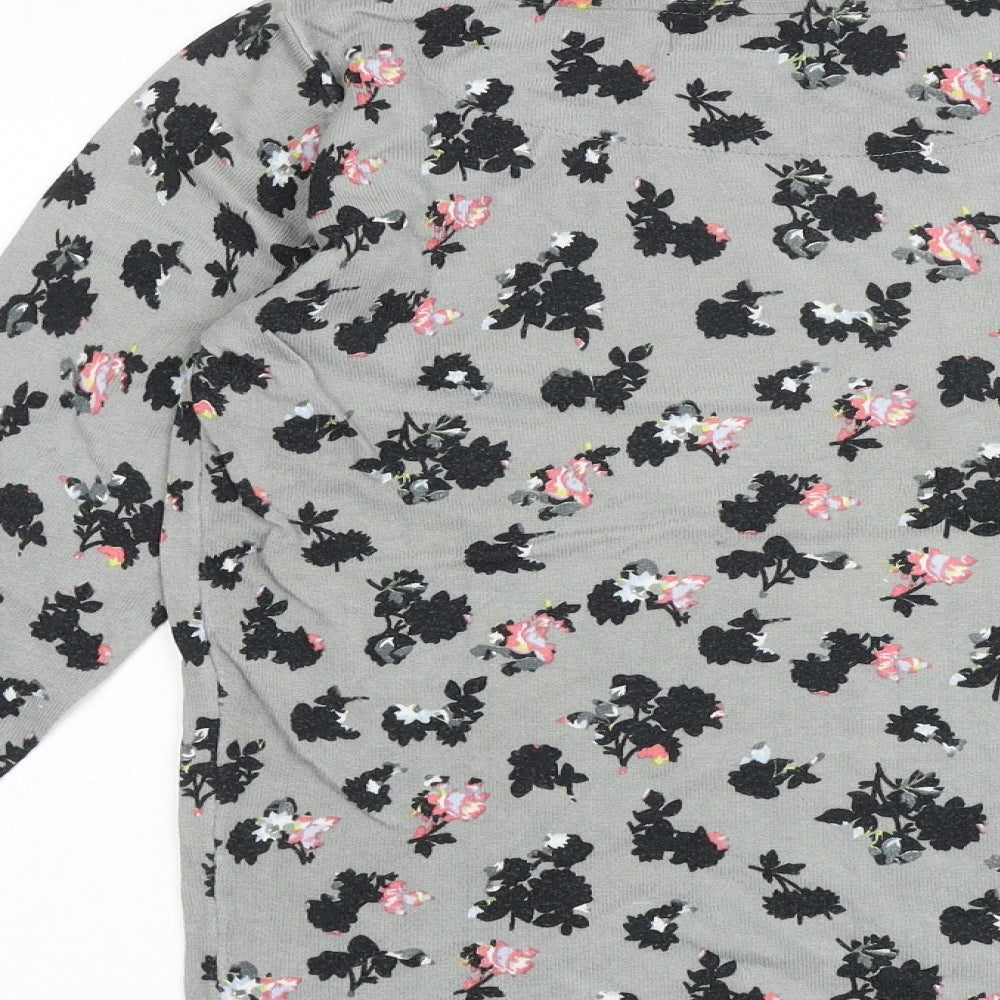 NEXT Womens Grey Boat Neck Floral Cotton Pullover Jumper Size 10
