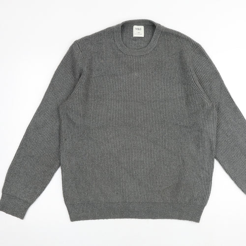 Marks and Spencer Mens Grey Crew Neck Polyamide Pullover Jumper Size L Long Sleeve