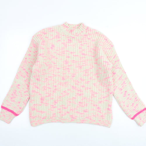 M&Co Womens Multicoloured Mock Neck Acrylic Pullover Jumper Size 10