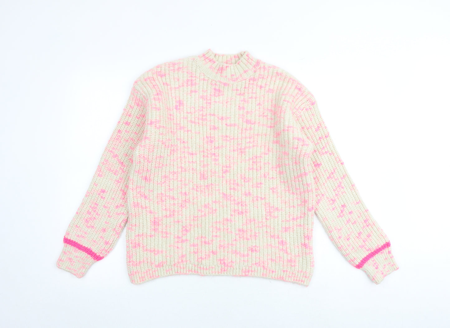 M&Co Womens Multicoloured Mock Neck Acrylic Pullover Jumper Size 10