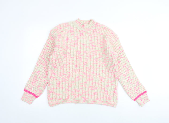 M&Co Womens Multicoloured Mock Neck Acrylic Pullover Jumper Size 10
