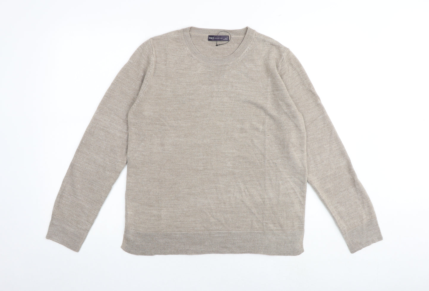 Marks and Spencer Womens Brown Round Neck Acrylic Pullover Jumper Size 14