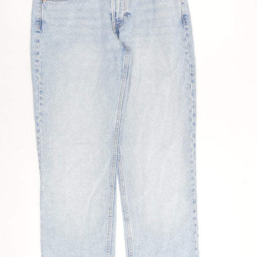 H&M Womens Blue Cotton Straight Jeans Size 8 Regular Zip