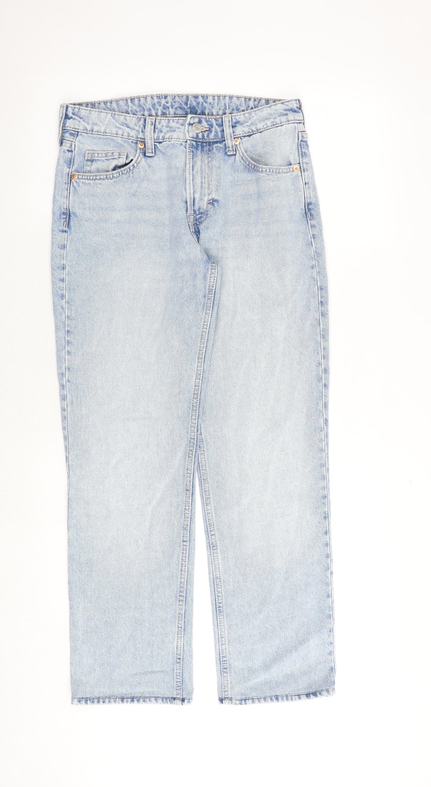 H&M Womens Blue Cotton Straight Jeans Size 8 Regular Zip