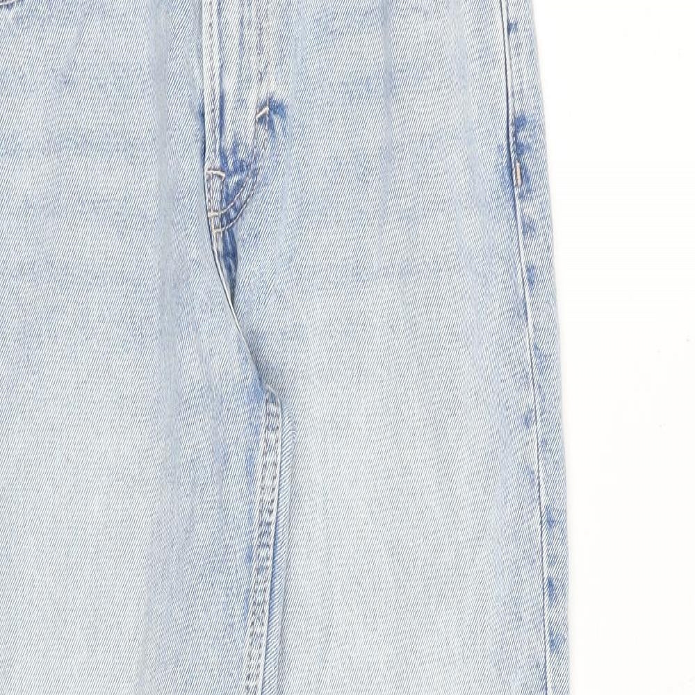 H&M Womens Blue Cotton Straight Jeans Size 8 Regular Zip