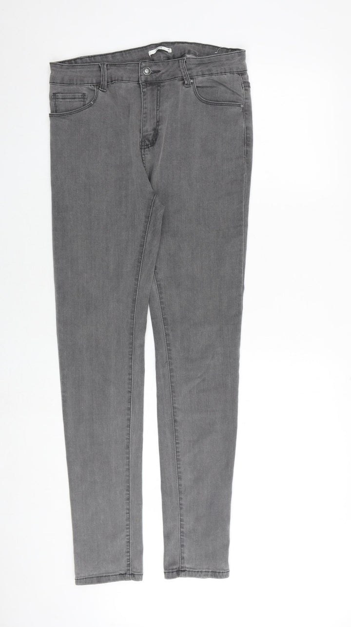Laulia Womens Grey Cotton Skinny Jeans Size 14 Regular Zip