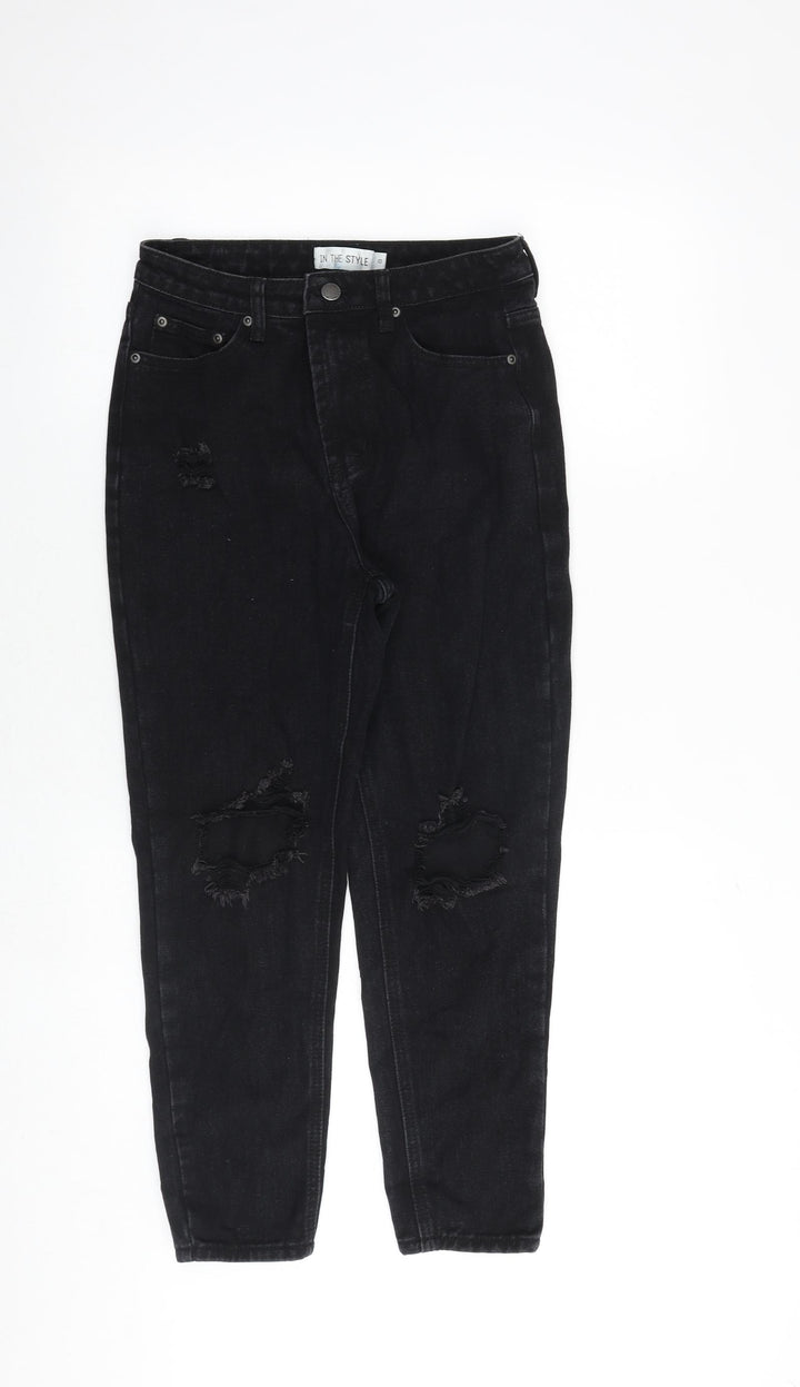 In the Style Womens Black Cotton Mom Jeans Size 8 Regular Zip