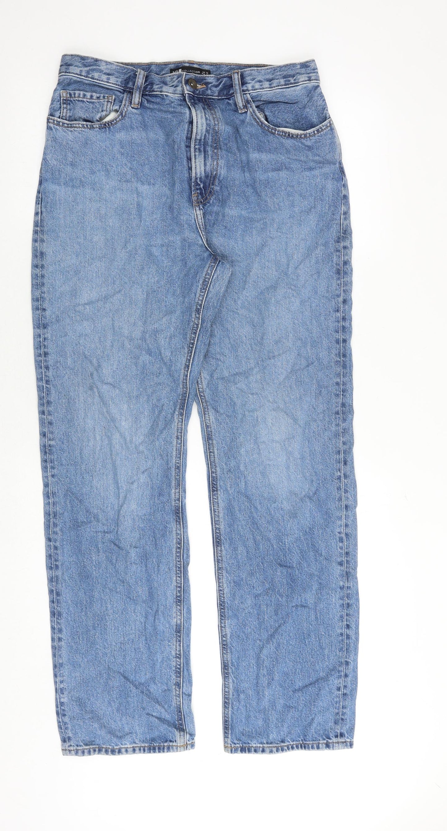 Marks and Spencer Womens Blue Cotton Straight Jeans Size 12 Regular Zip