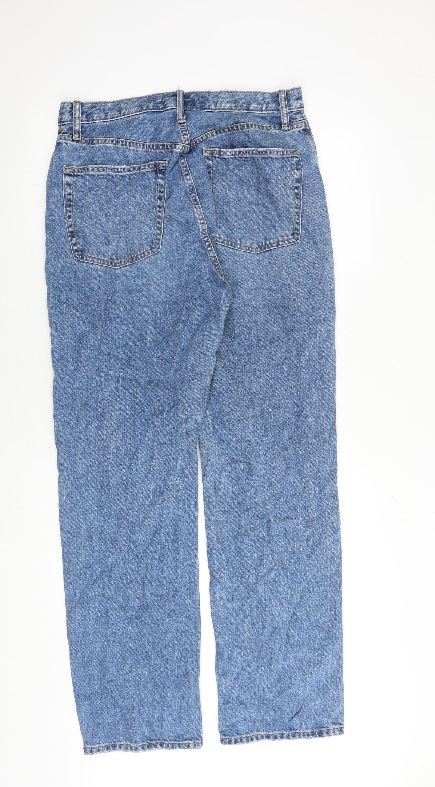 Marks and Spencer Womens Blue Cotton Straight Jeans Size 12 Regular Zip