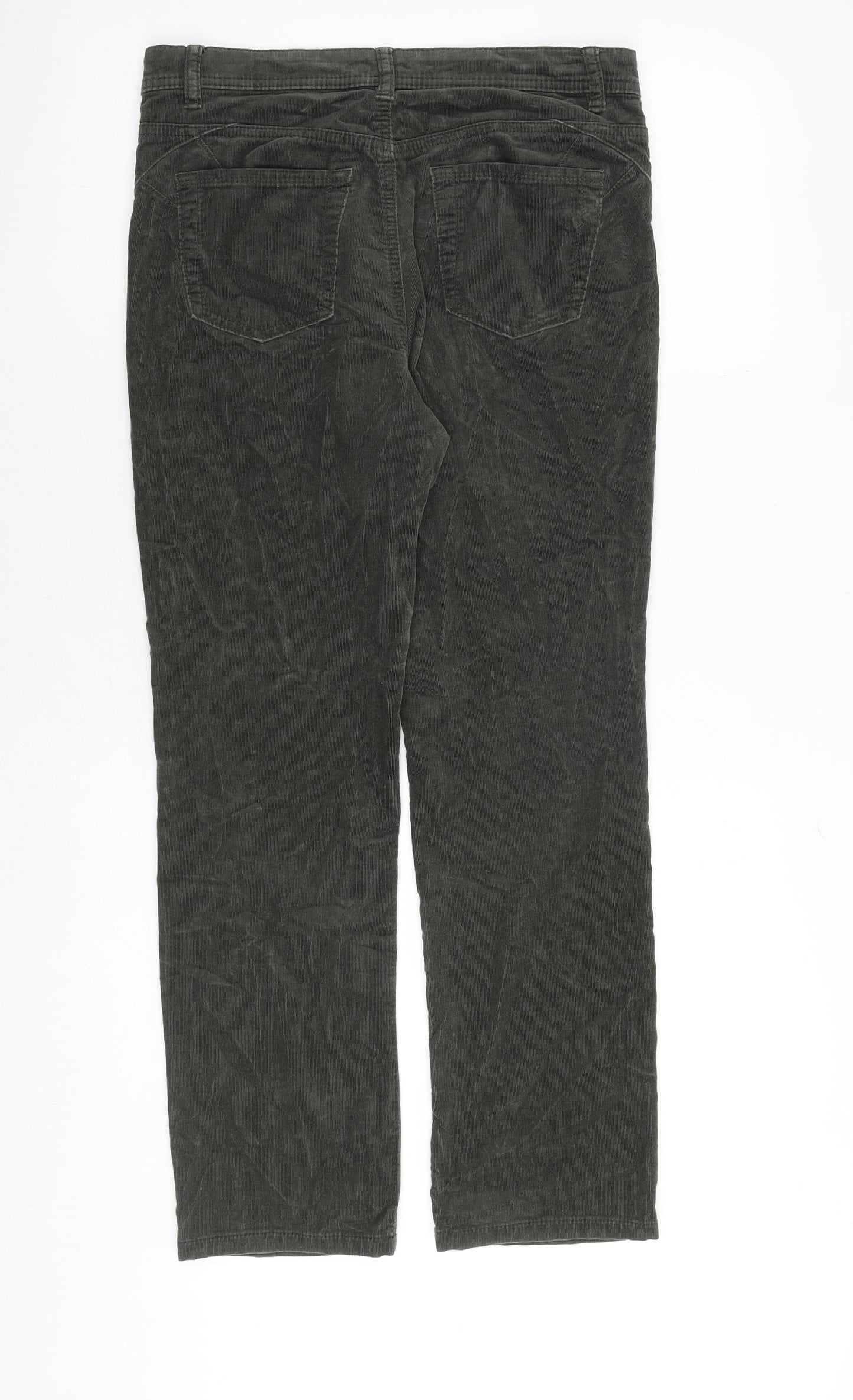Per Una Womens Green Cotton Trousers Size 10 Regular Zip
