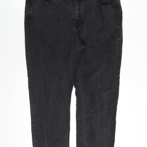 Marks and Spencer Womens Grey Cotton Straight Jeans Size 18 Regular Zip