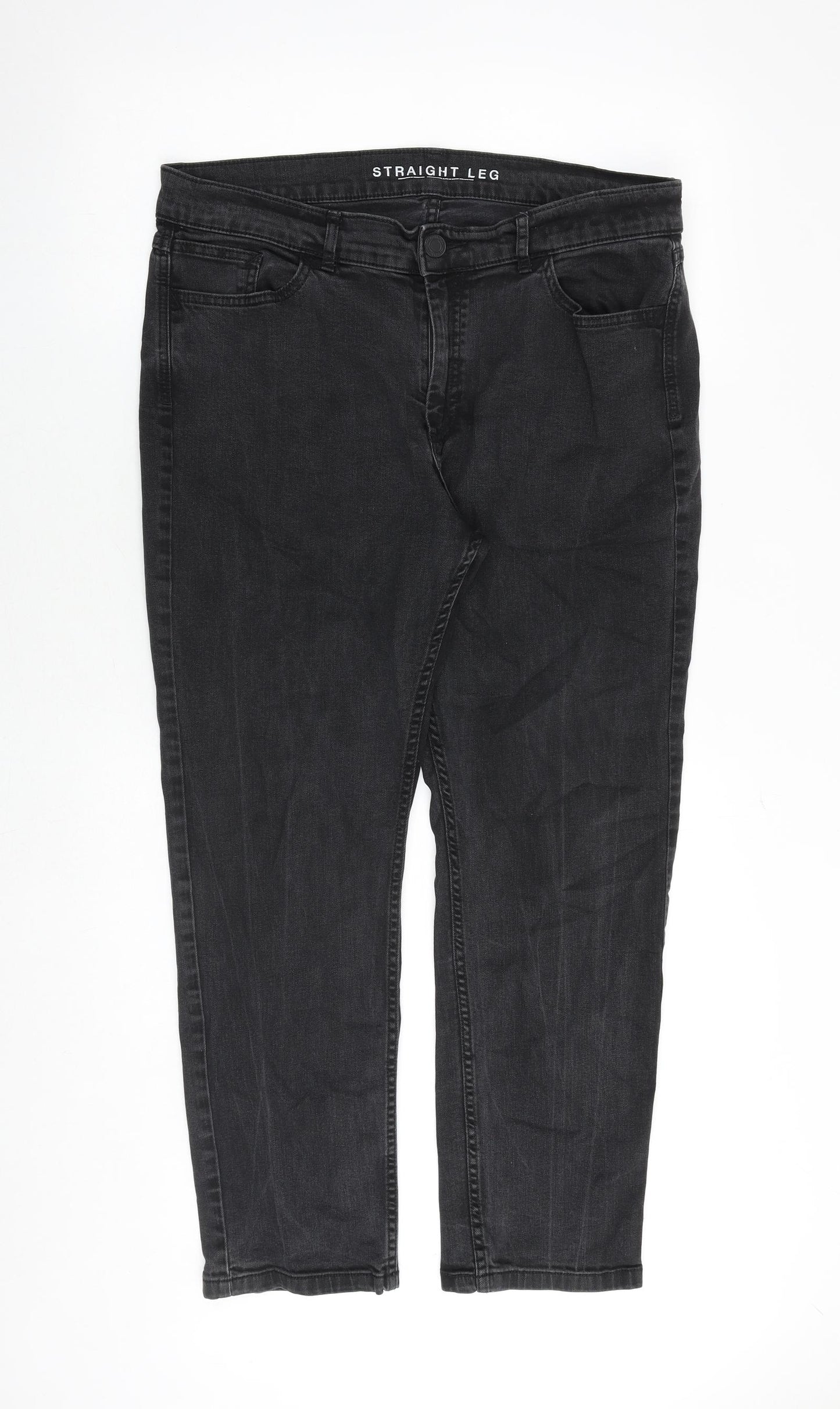 Marks and Spencer Womens Grey Cotton Straight Jeans Size 18 Regular Zip