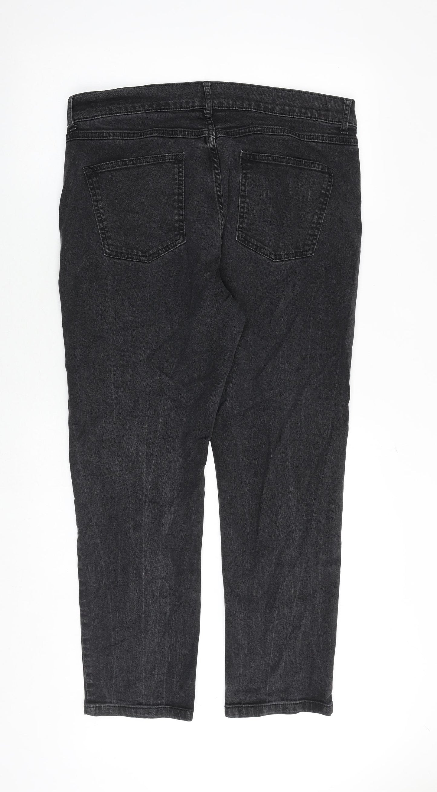 Marks and Spencer Womens Grey Cotton Straight Jeans Size 18 Regular Zip