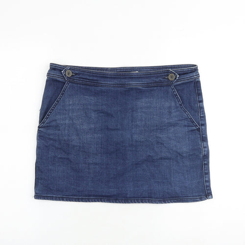 White Stuff Womens Blue Cotton A-Line Skirt Size 12 Zip