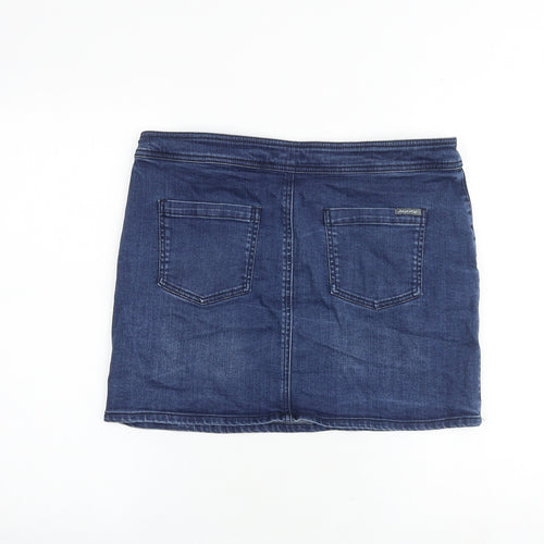 White Stuff Womens Blue Cotton A-Line Skirt Size 12 Zip