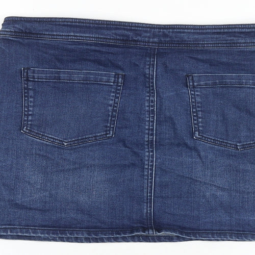 White Stuff Womens Blue Cotton A-Line Skirt Size 12 Zip