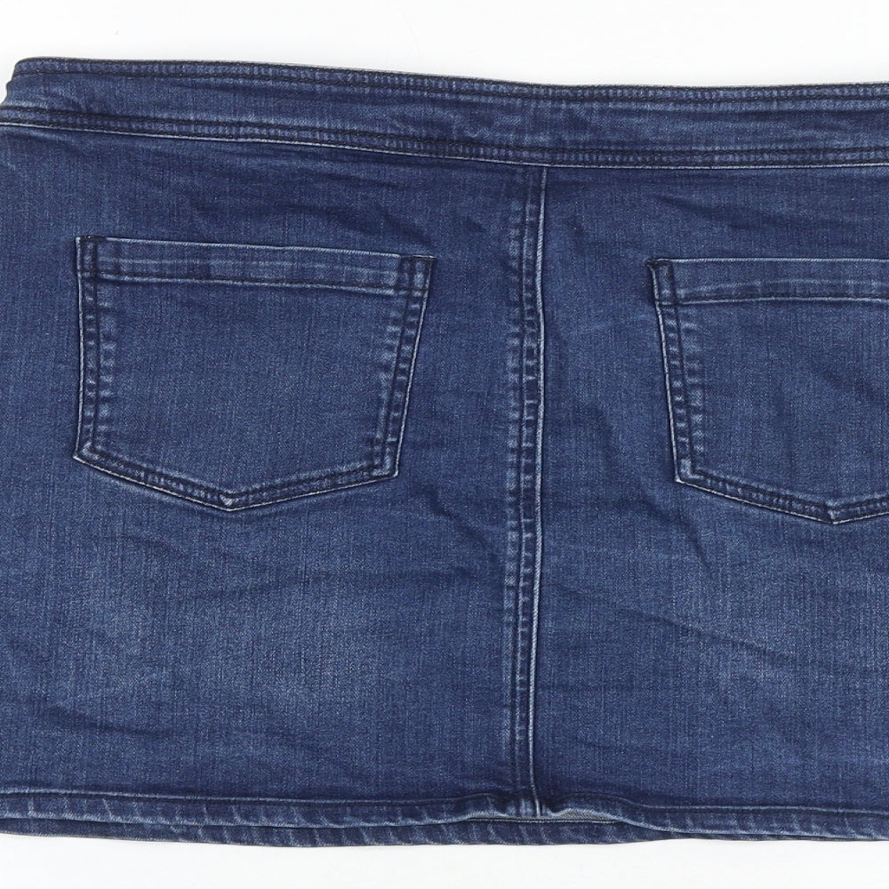 White Stuff Womens Blue Cotton A-Line Skirt Size 12 Zip
