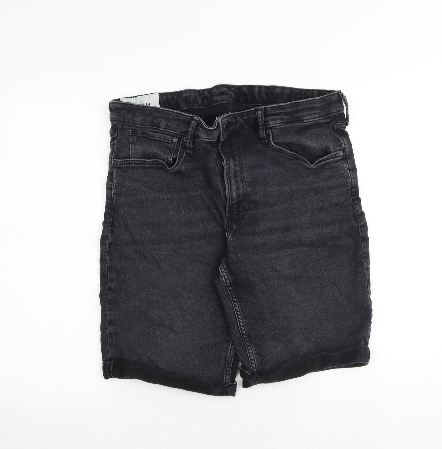 H&M Mens Grey Cotton Chino Shorts Size 36 in Regular Button