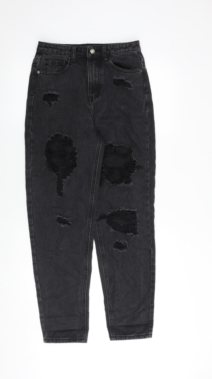 PRETTYLITTLETHING Womens Black Cotton Mom Jeans Size 8 Regular Zip