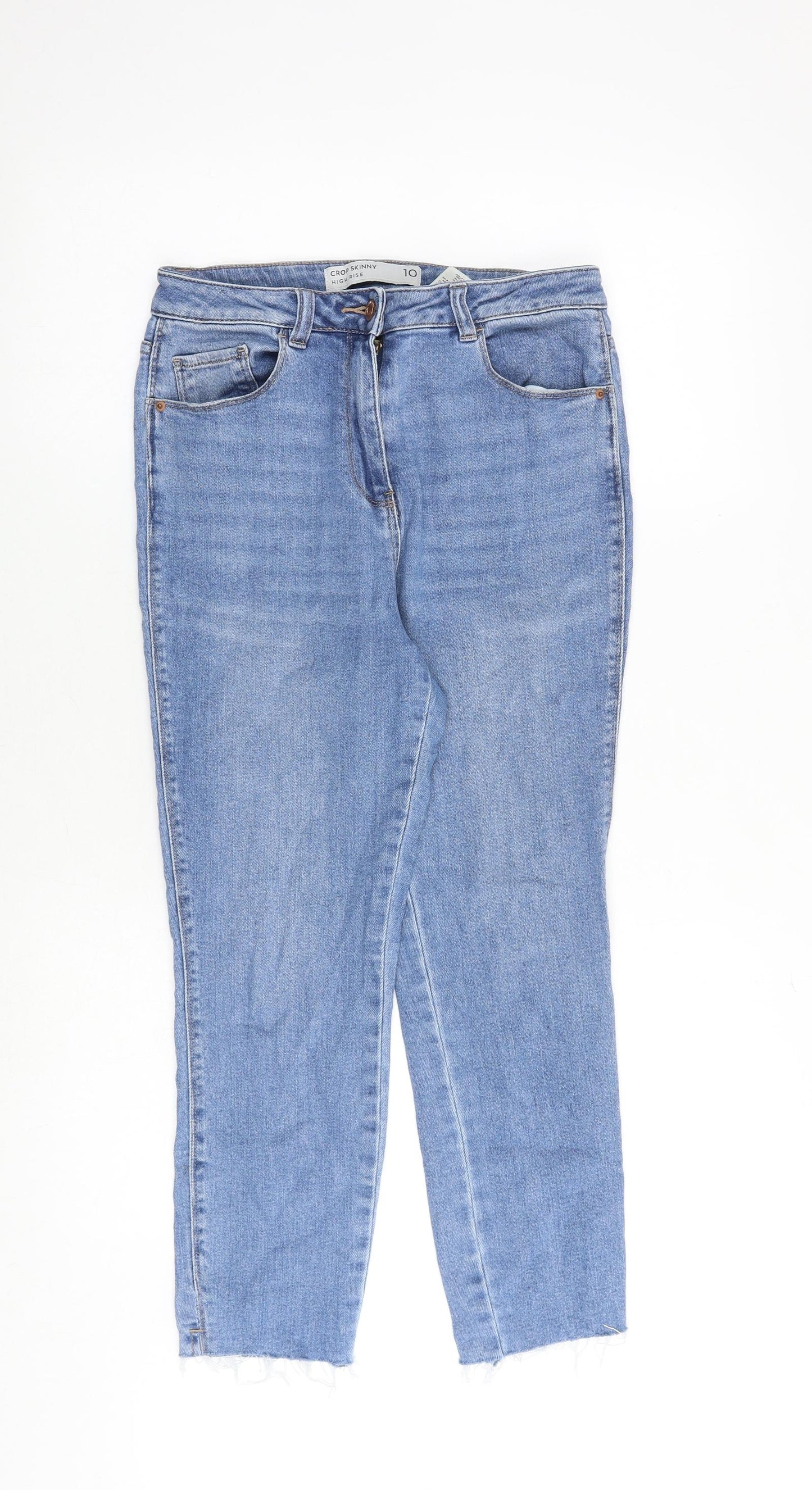 NEXT Womens Blue Cotton Skinny Jeans Size 10 Slim Zip - Cropped