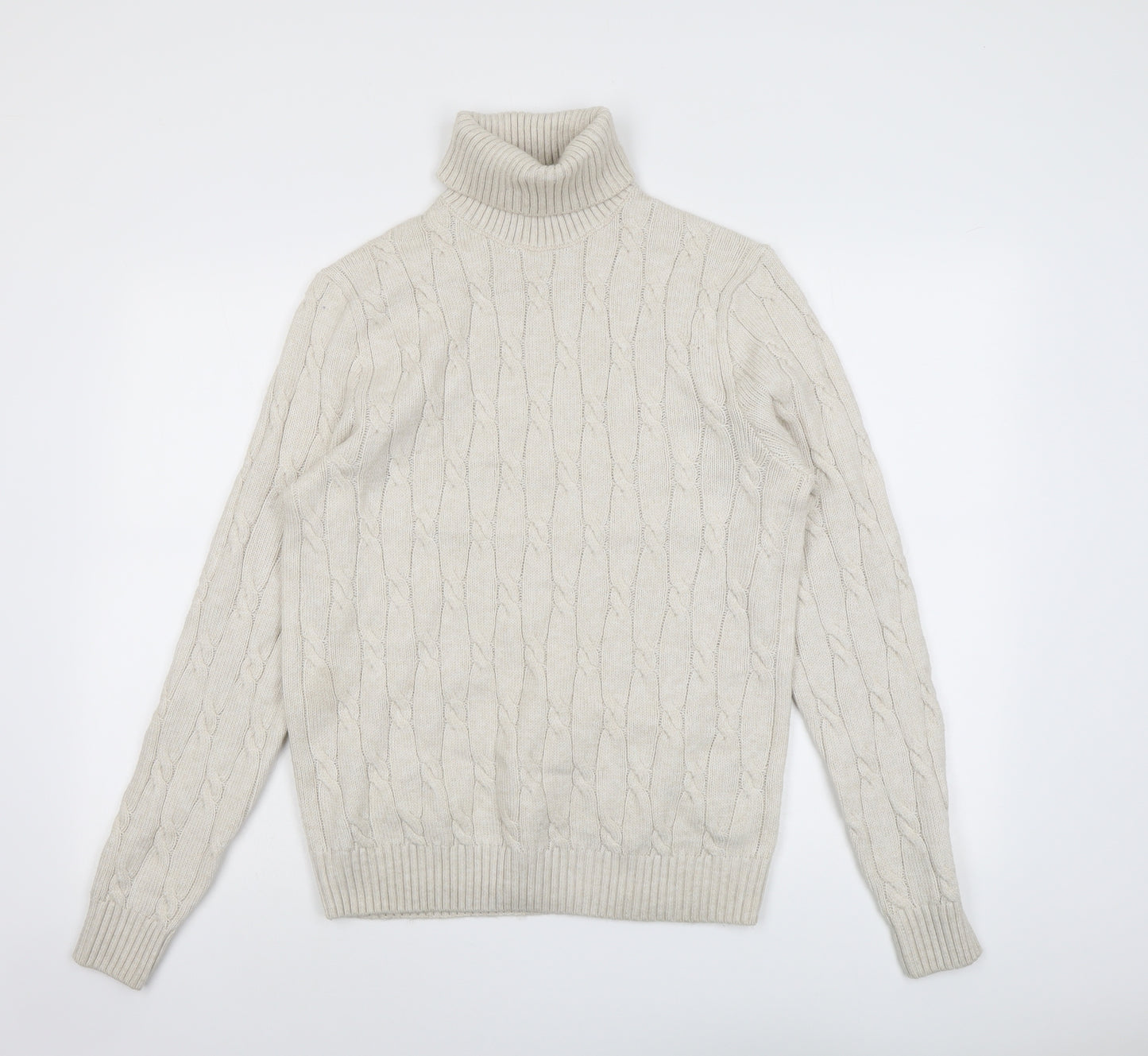 Marks and Spencer Mens Beige Roll Neck Polyester Pullover Jumper Size S Long Sleeve