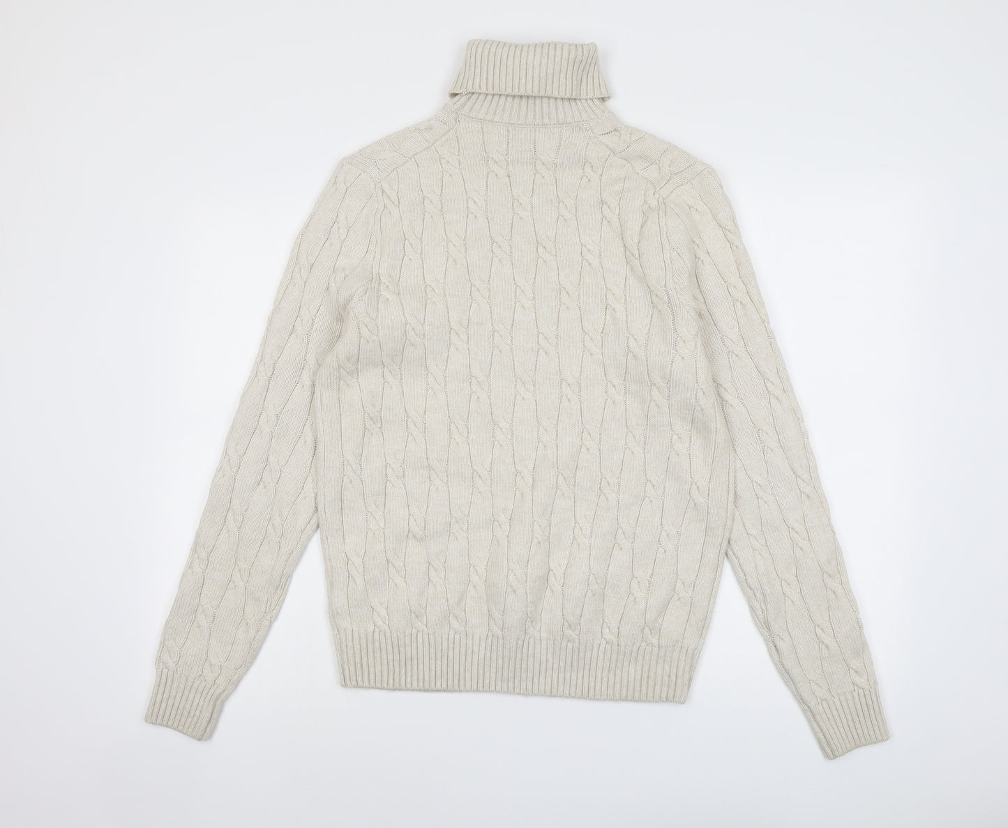 Marks and Spencer Mens Beige Roll Neck Polyester Pullover Jumper Size S Long Sleeve
