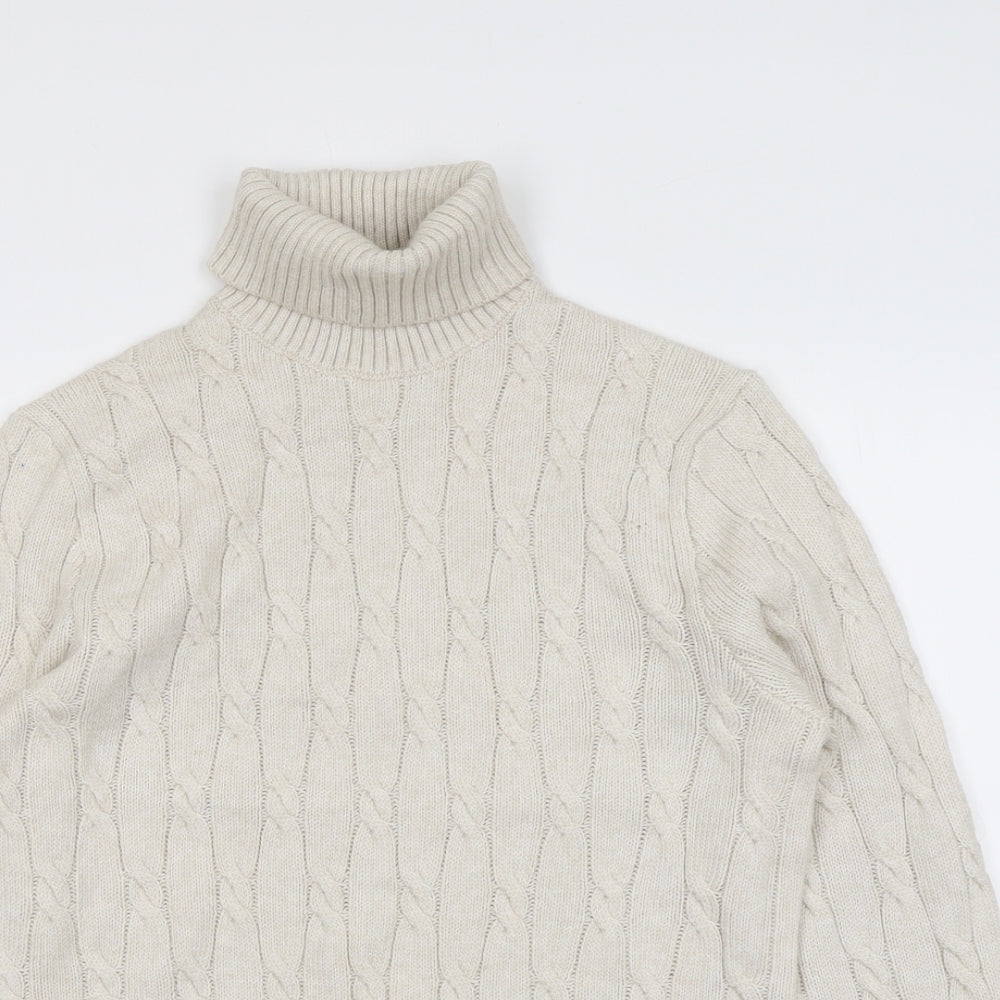Marks and Spencer Mens Beige Roll Neck Polyester Pullover Jumper Size S Long Sleeve