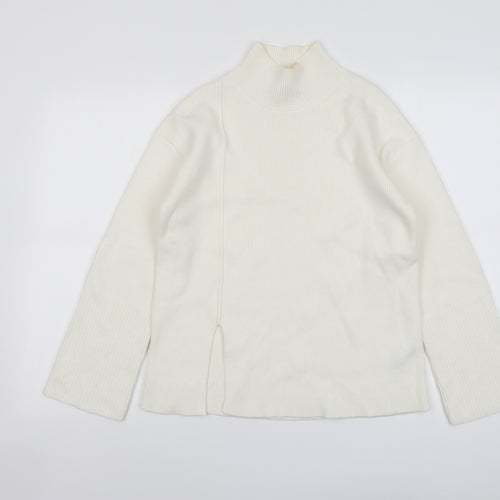 Marks and Spencer Womens Ivory High Neck Cotton Pullover Jumper Size S