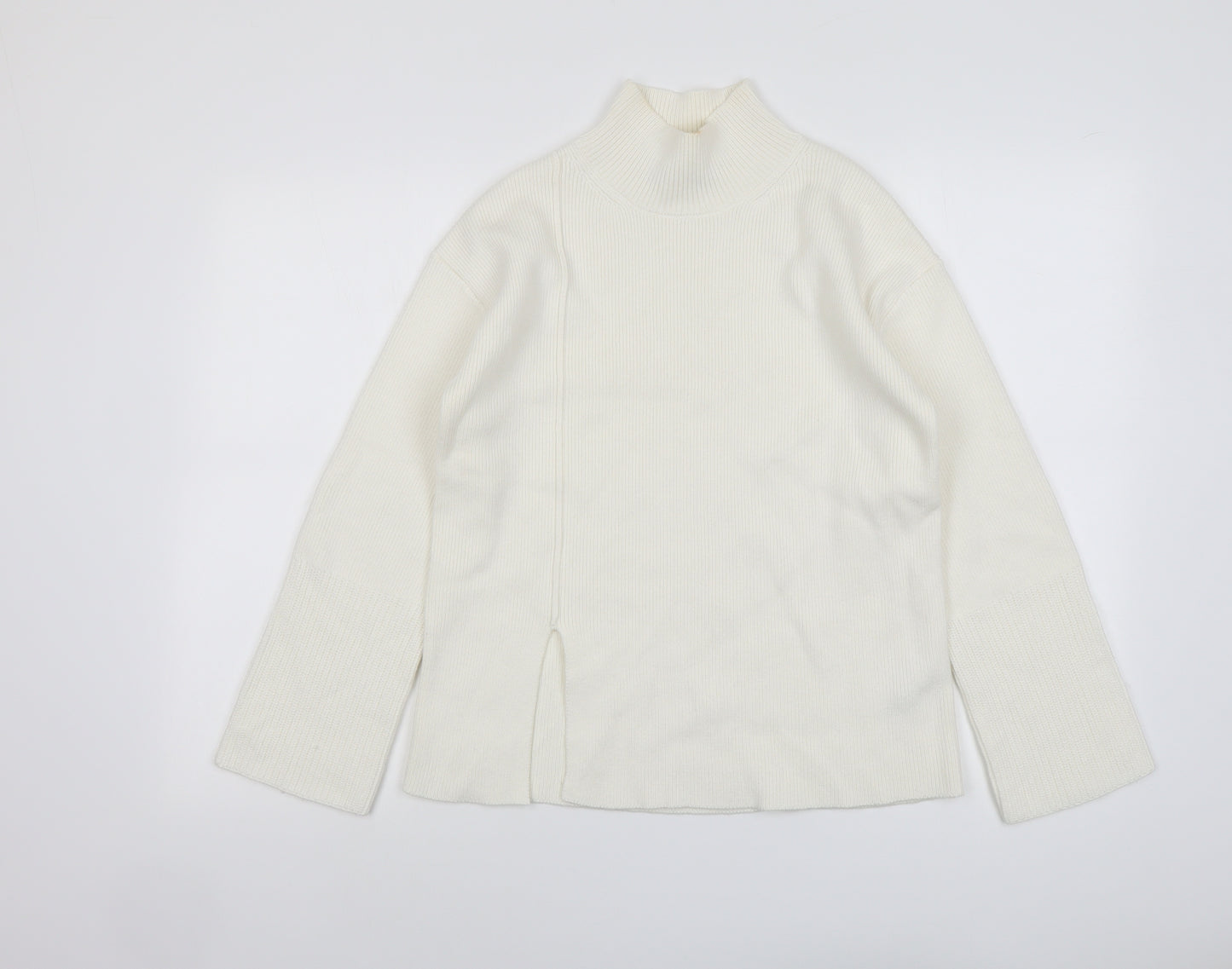 Marks and Spencer Womens Ivory High Neck Cotton Pullover Jumper Size S
