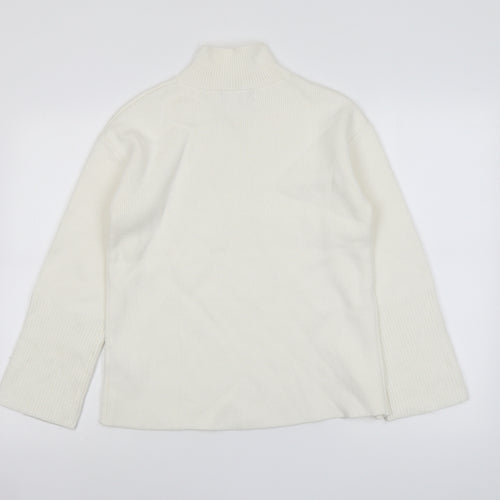Marks and Spencer Womens Ivory High Neck Cotton Pullover Jumper Size S