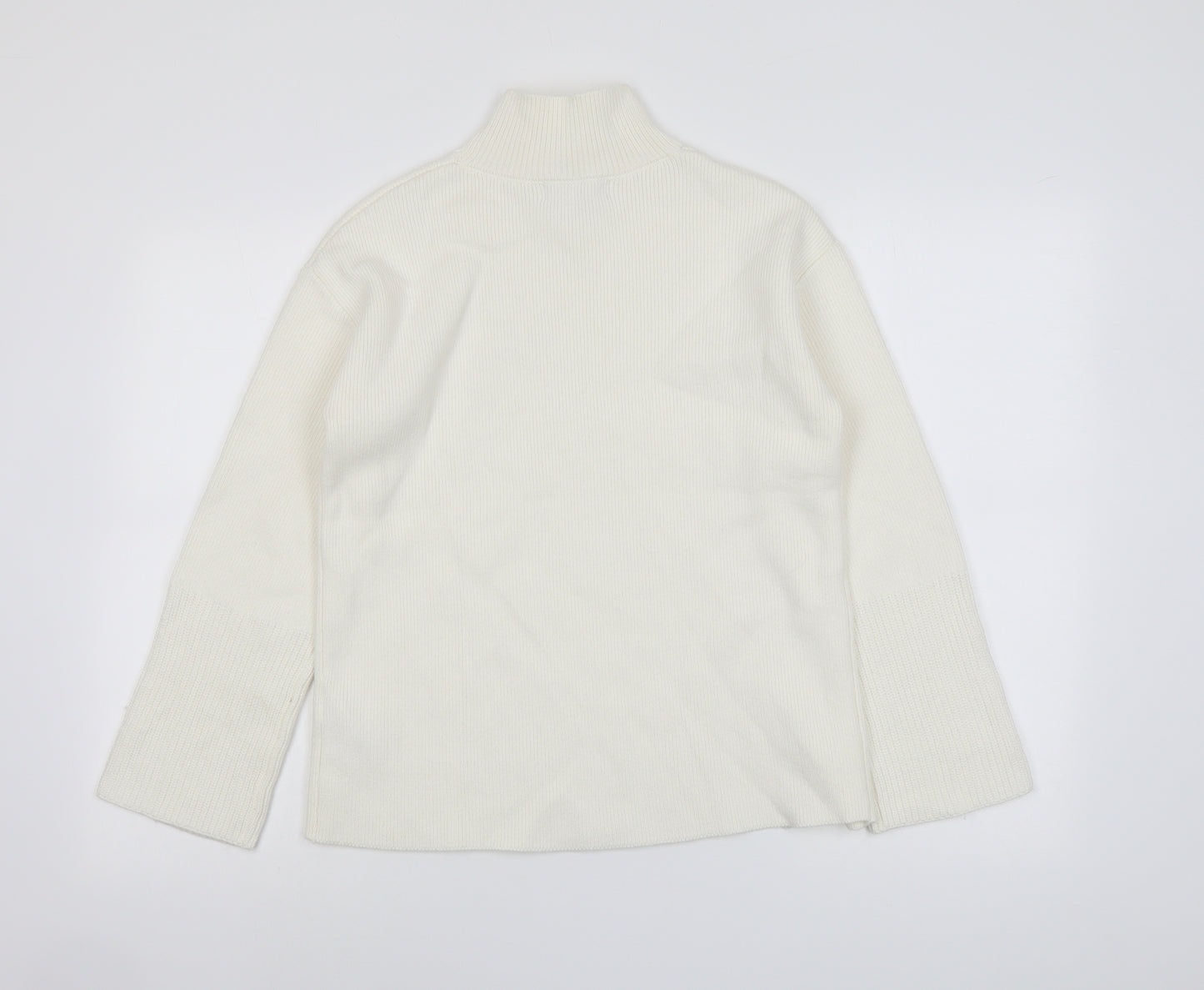 Marks and Spencer Womens Ivory High Neck Cotton Pullover Jumper Size S