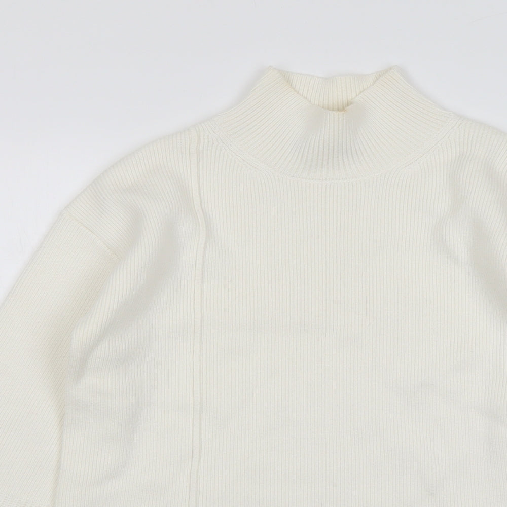 Marks and Spencer Womens Ivory High Neck Cotton Pullover Jumper Size S