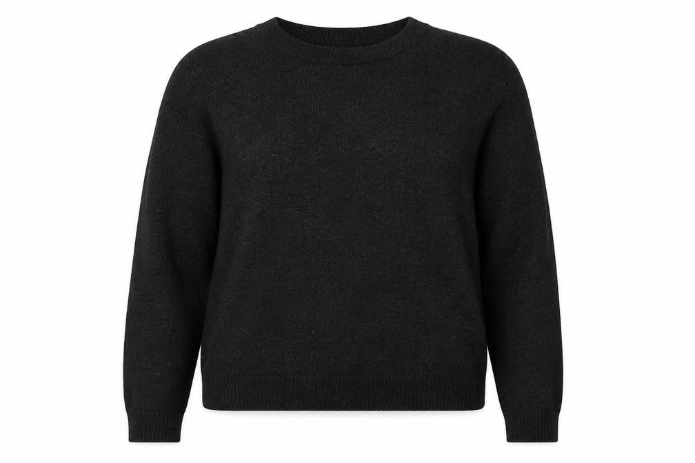 Front view of Marks & Spencer women’s grey round neck acrylic jumper, size UK 10