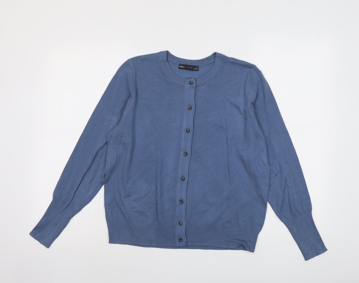Marks and Spencer Womens Blue Round Neck Viscose Cardigan Jumper Size 14