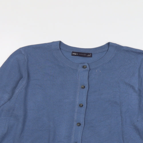 Marks and Spencer Womens Blue Round Neck Viscose Cardigan Jumper Size 14