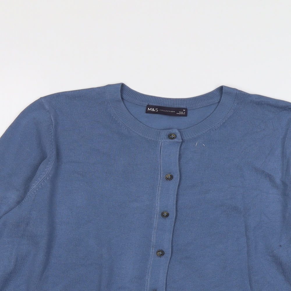 Marks and Spencer Womens Blue Round Neck Viscose Cardigan Jumper Size 14