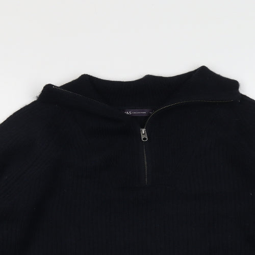 Marks and Spencer Womens Blue Collared Acrylic Henley Jumper Size L