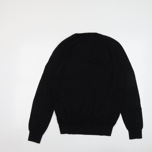 Marks and Spencer Mens Black Round Neck Cotton Pullover Jumper Size M Long Sleeve