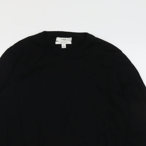Marks and Spencer Mens Black Round Neck Cotton Pullover Jumper Size M Long Sleeve