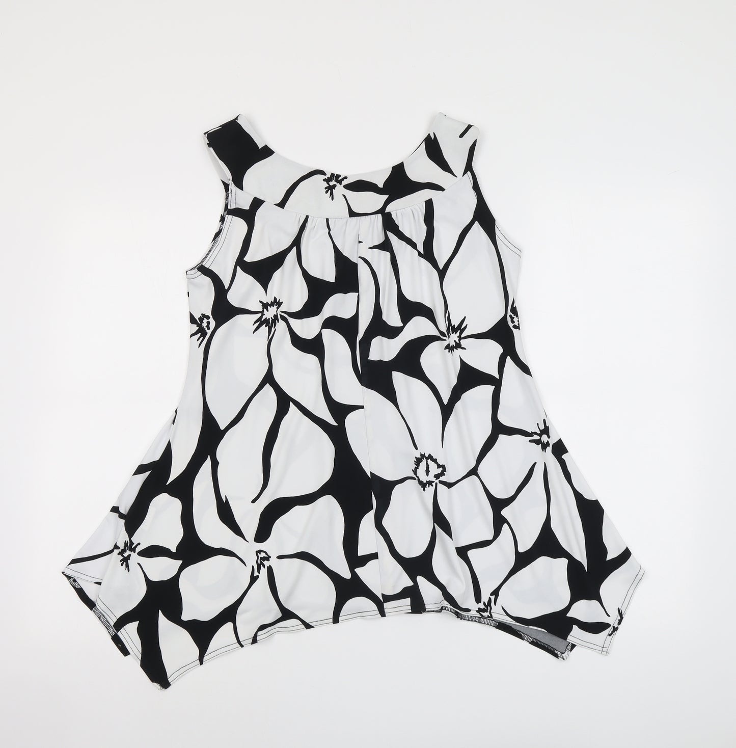 Saloos Womens White Floral Polyester Basic Tank Size M Round Neck