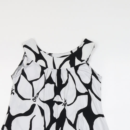 Saloos Womens White Floral Polyester Basic Tank Size M Round Neck